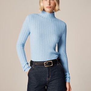 J. Crew Light Blue Wide-Ribbed Cashmere Turtleneck Sweater